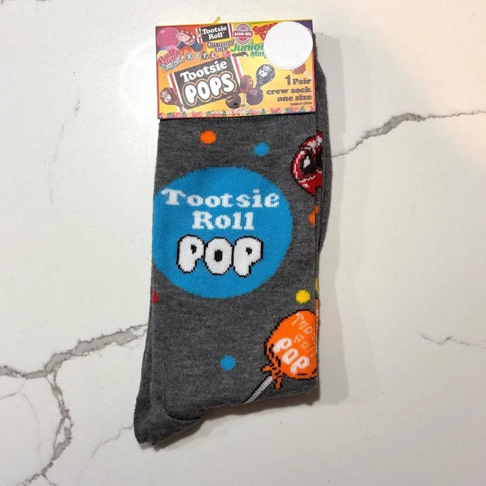 1-Pair Novelty Crew Socks Colorful Design - Sprite Double Bubble OR Tootsie Pops